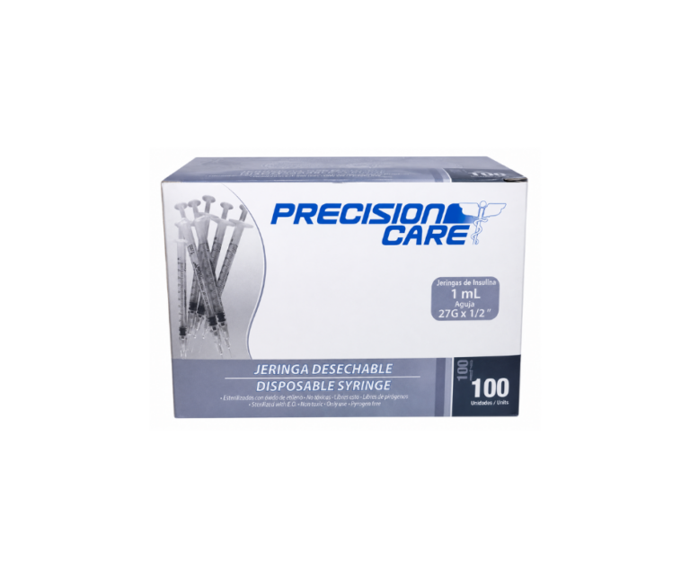 Jeringa 1 ml (insulina 3 partes) aguja 27G x 1/2" – caja x 100