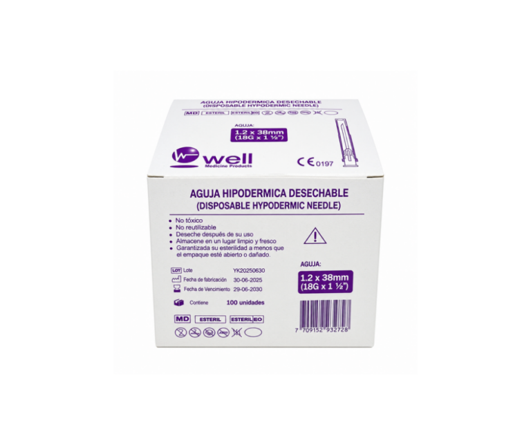 Aguja hipodérmica 18G x 1 1/2" – caja x 100