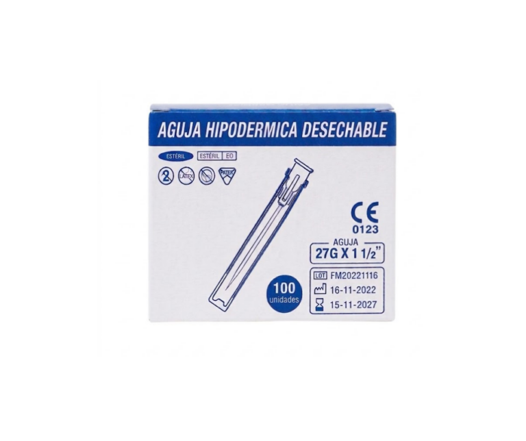 Aguja hipodérmica 27G x 1 1/2" – caja x 100