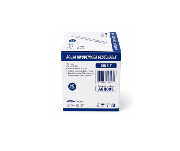 Aguja hipodérmica 20G x 1" – caja x 100